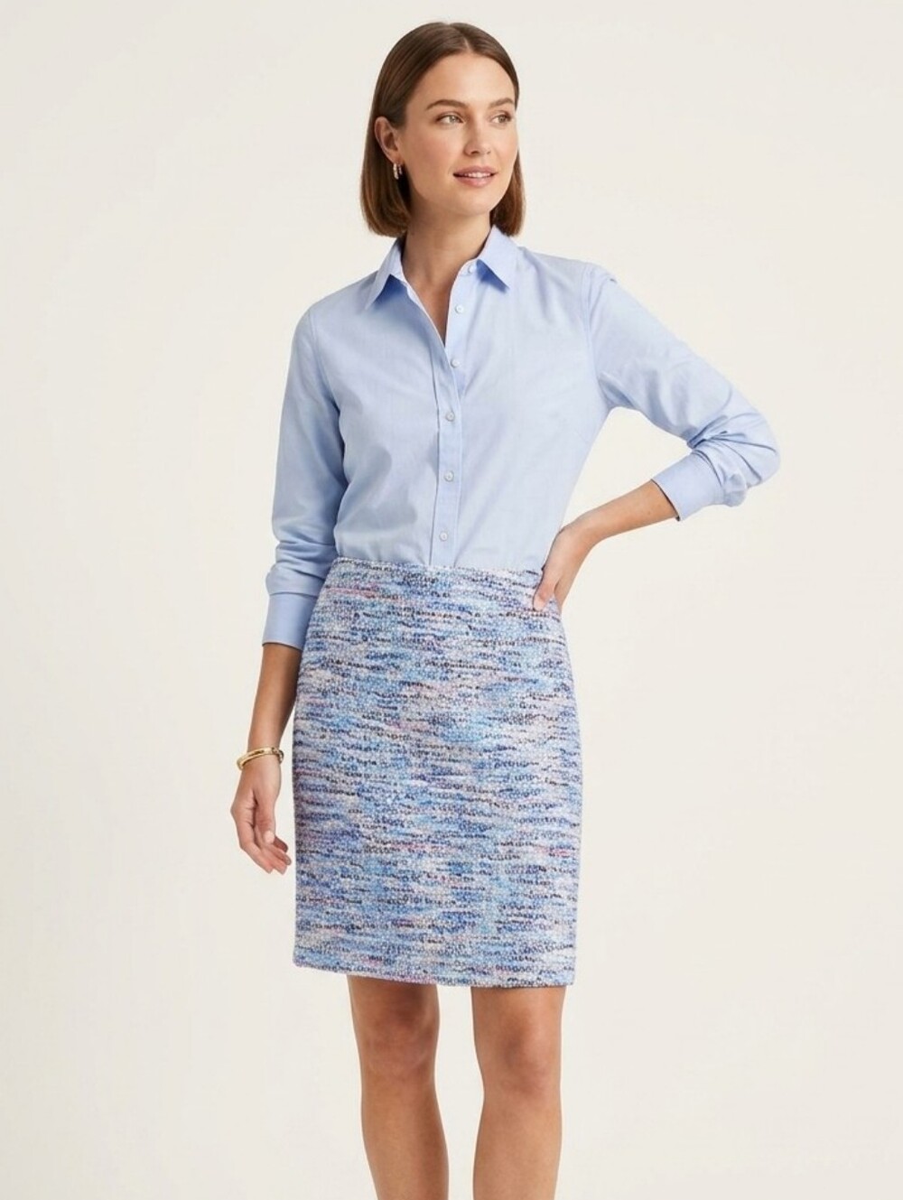 J.McLaughlin Blue Multicolor Tweed Textured Knit Boucle Pencil Skirt Size 8